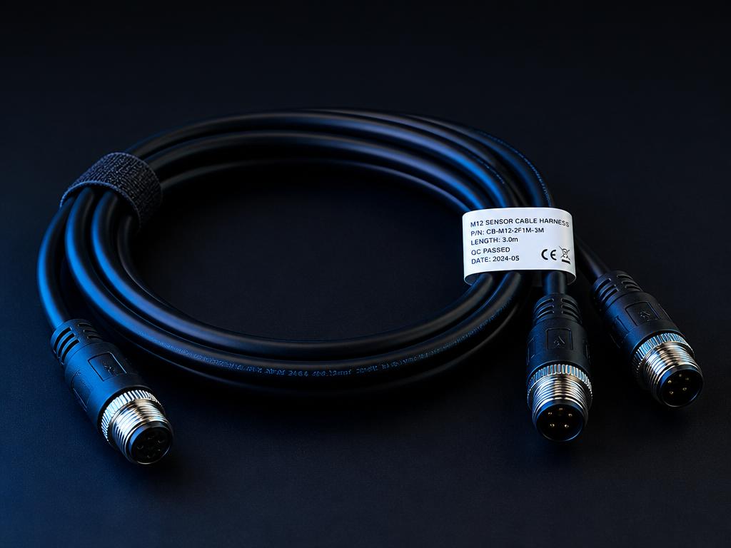 Finished, labeled M12 sensor cable harness ready for delivery